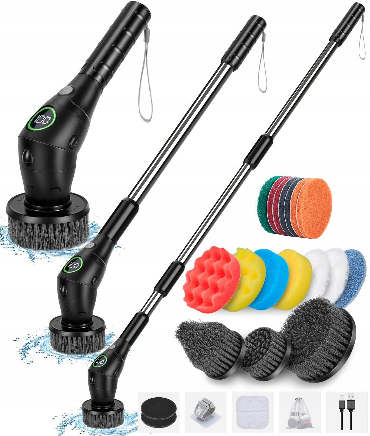 Wadeo Elektrický čisticí kartáč se 17 hlavicemi do koupelny a kuchyně