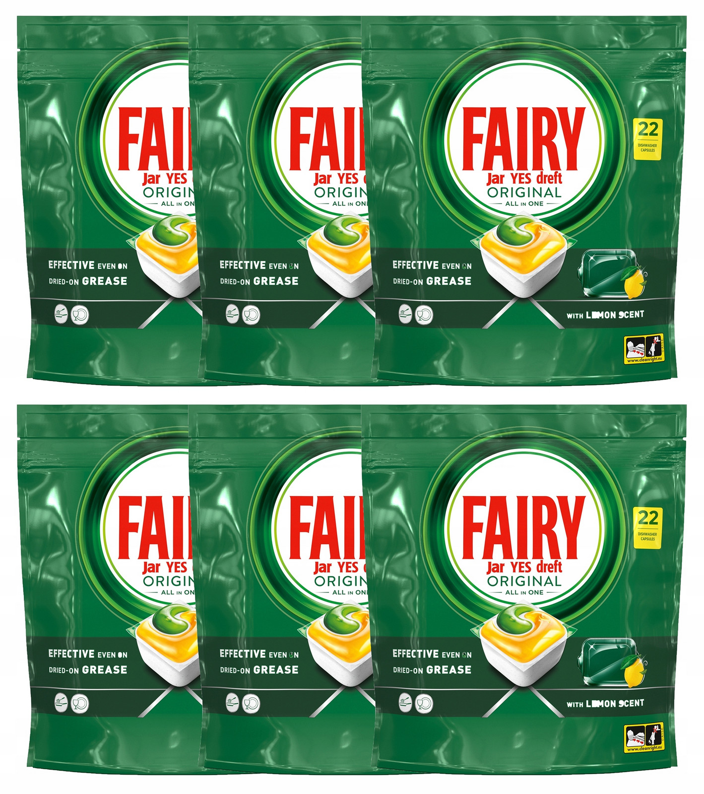 Fairy Original Kapsułki do zmywarki All In One Cytryna 6x 22szt. 132 szt.