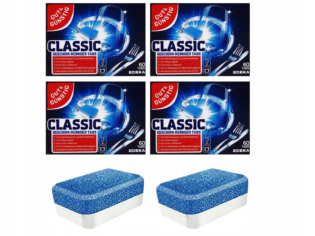 4x Tablety Kapsle Do Myčky Gut&gunstig Německé Classic 60 Kusů De