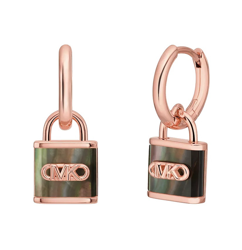 Michael Kors Pozlacené kruhové náušnice s perletí Kors Lock MKC1743TL791