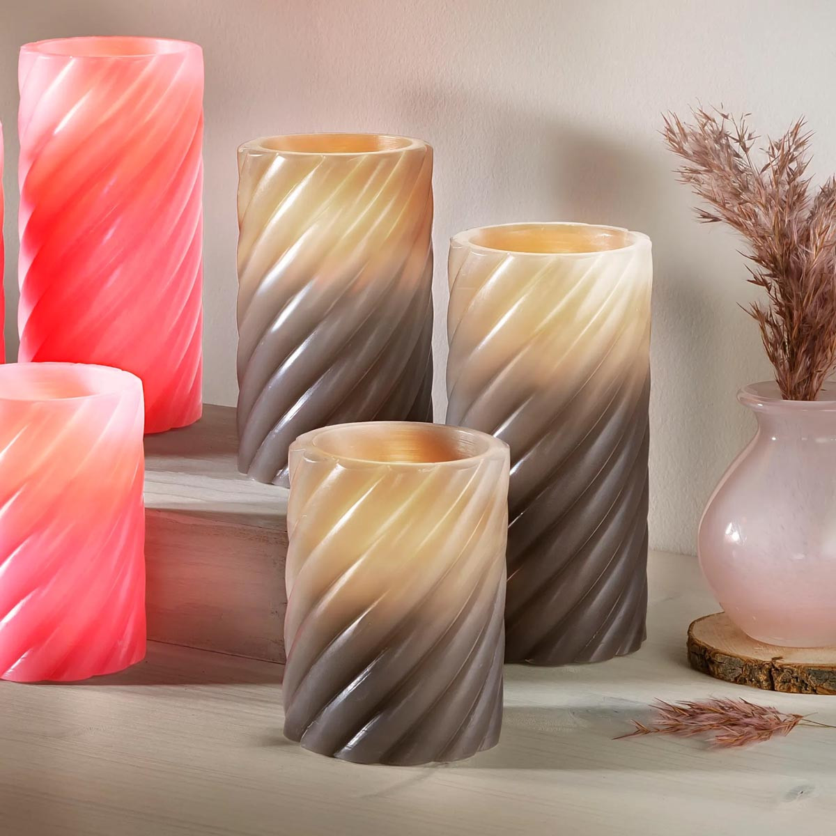 Weltbild LED voskové svíčky Twist, hnědé, sada 3 ks