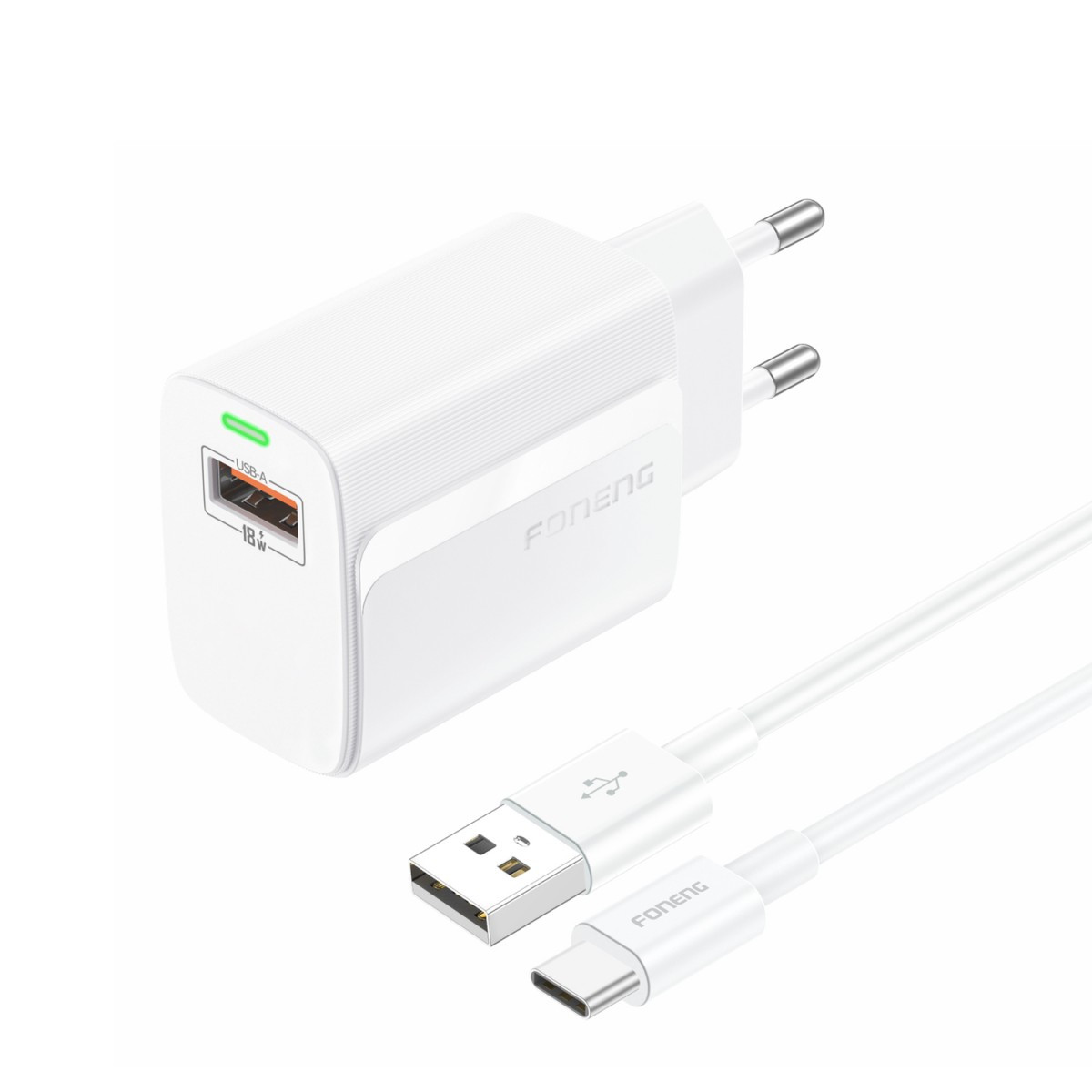 Rychlonabíječka Foneng EU64 s datovým kabelem USB-C 18W bílá