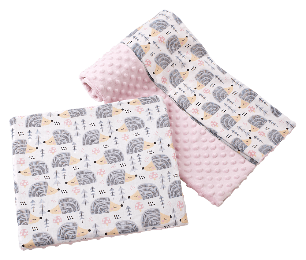 Medi Partners Quilt 75x100 + pillow 35x30 cotton + minky – Gray hedgehogs + light pink minky