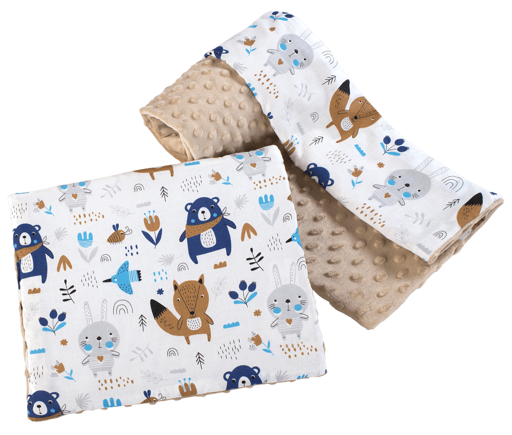 Medi Partners Quilt 75x100 + pillow 35x30 cotton + minky – Animals in the forest + beige minky