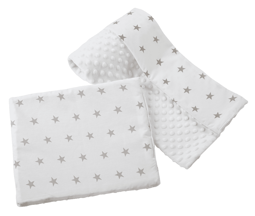 Medi Partners Quilt 75x100 + pillow 35x30 cotton + minky – Gray stars on white + white minky