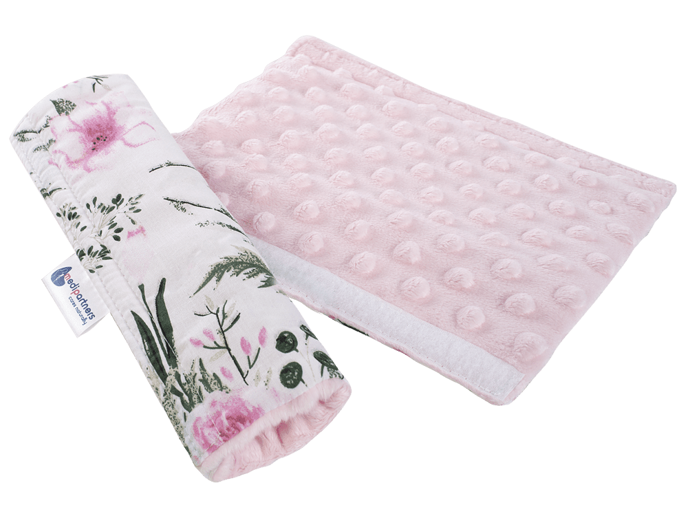 Medi Partners Cotton + minky car seat belt protector – Flowers + pink minky
