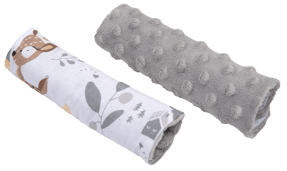Medi Partners Stroller belt protectors (2 pcs.) cotton + minky – Jelonki + gray Minky