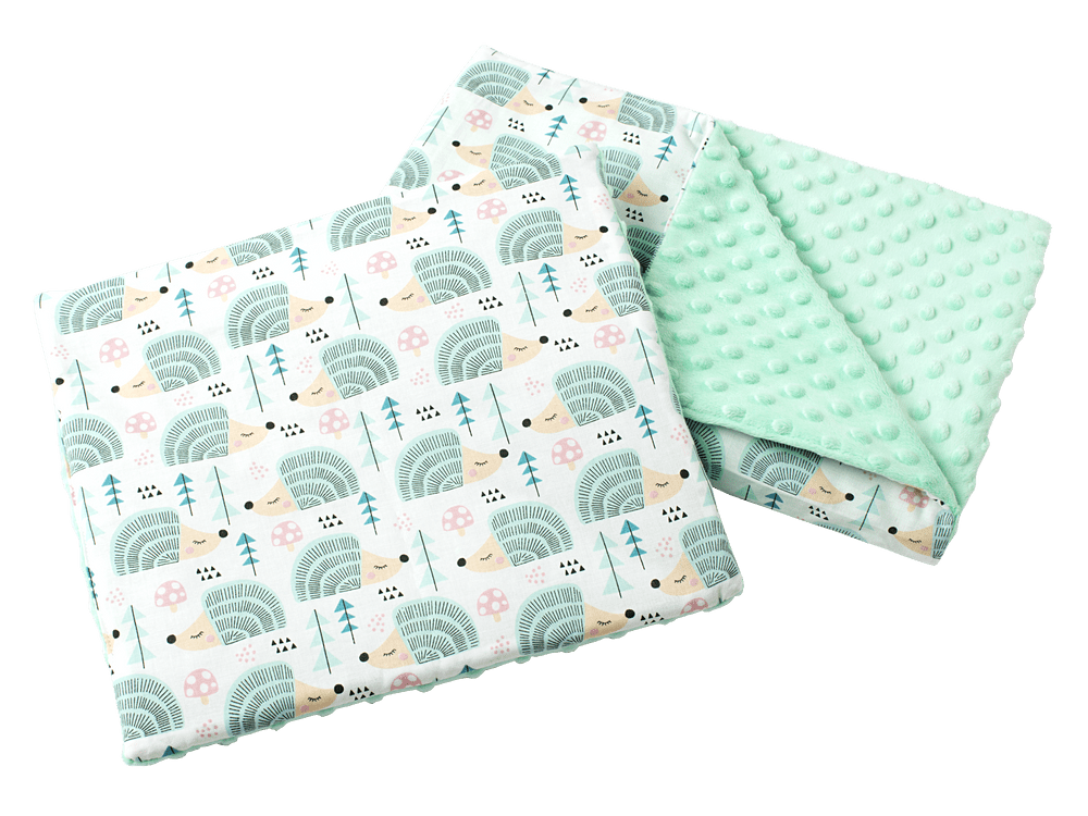 Medi Partners Quilt 55x75 + pillow 35x30 cotton + minky – Mint hedgehogs + minty minky