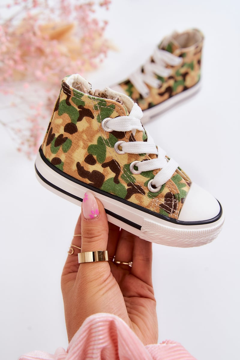 FR1 Dětské vysoké tenisky s zipem Béžová a zelená Filemon