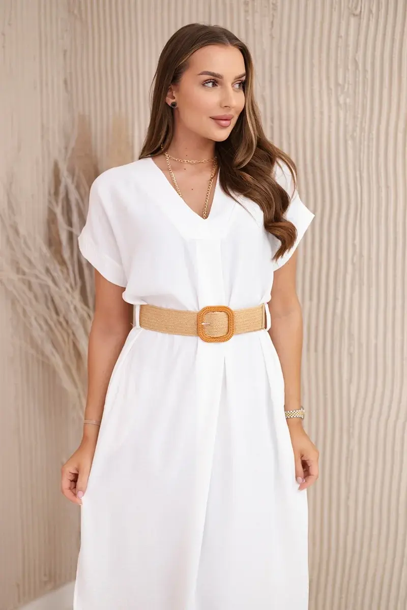 Kesi Włoski Šaty s ozdobným páskem Šedobílý