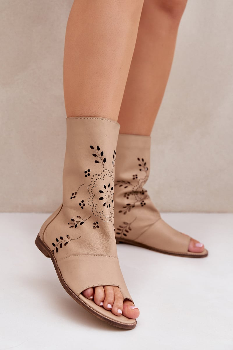 Lewski Shoes Zazoo 3437 Dámské Kožené Sandály S Kapsou Na Zipu Béžové