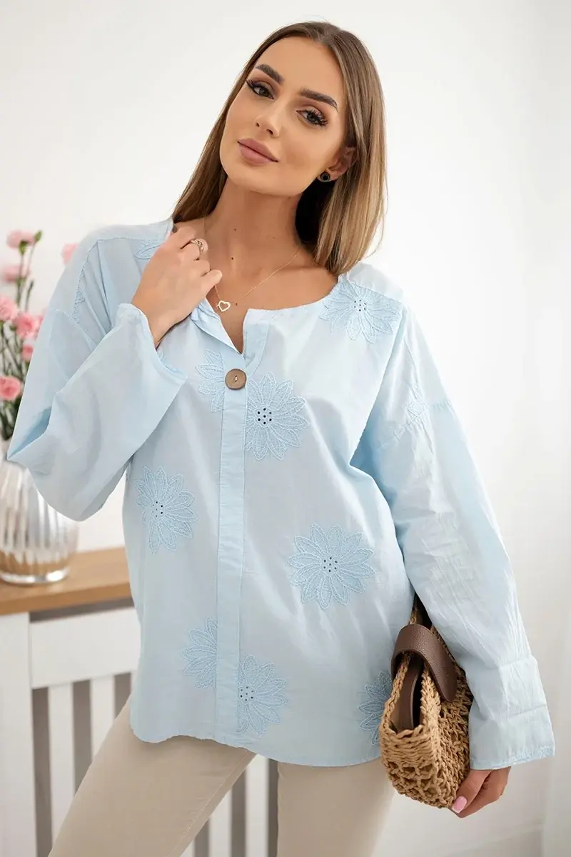 Kesi Włoski Košilová halenka s vyšívaným vzorem modrý