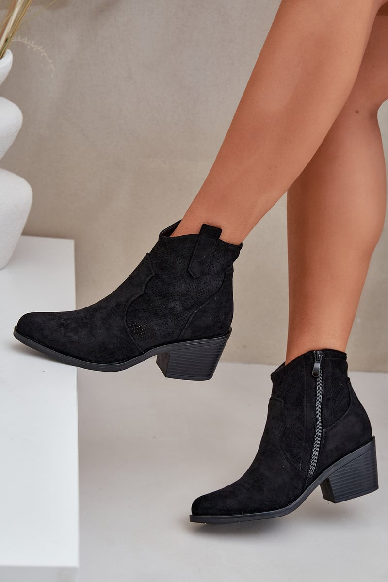 S. BARSKI Děrované Kovbojské Botky Na Zip Eko Semišové S.Barski