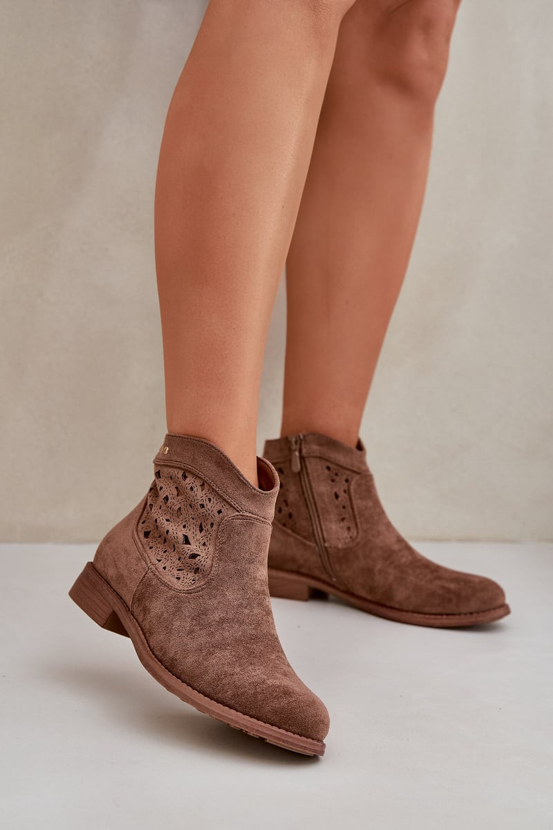 S. BARSKI Dámské Botky S Otvory Na Plochém Podpatku S.Barski