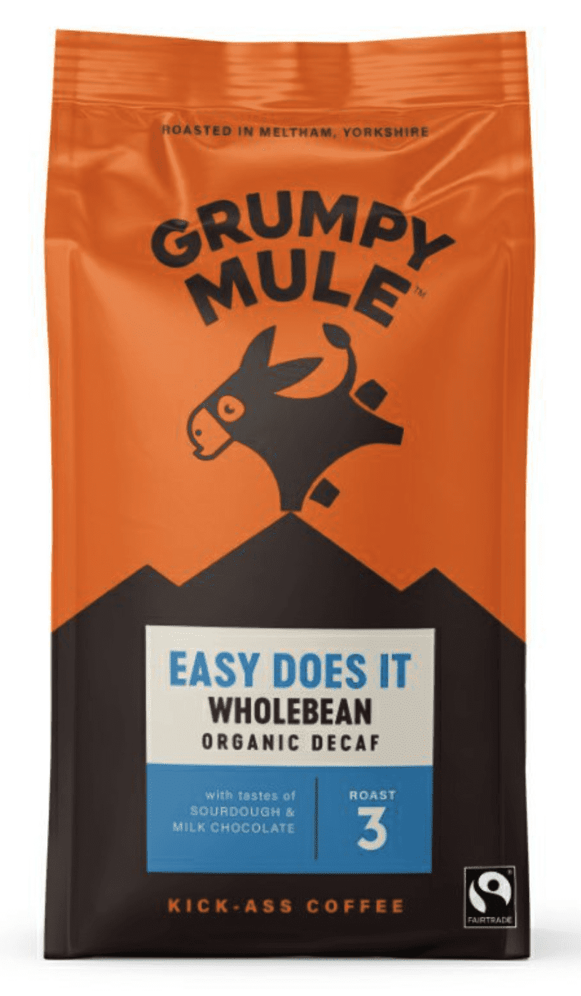 Grumpy Mule Easy Does It Wholebean Decaf, 100% Arabica, zrnková káva bez kofeinu, BIO, 200 g