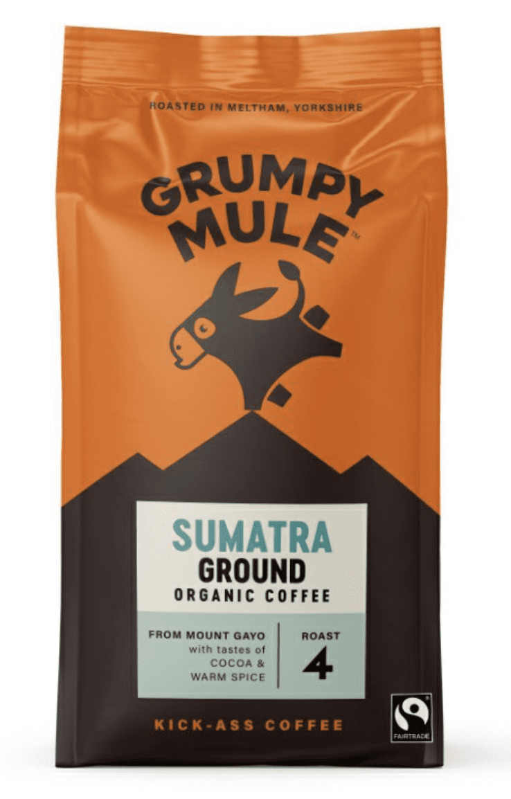 Grumpy Mule Sumatra Ground Coffee, 100% Arabica, mletá káva, BIO, 200 g