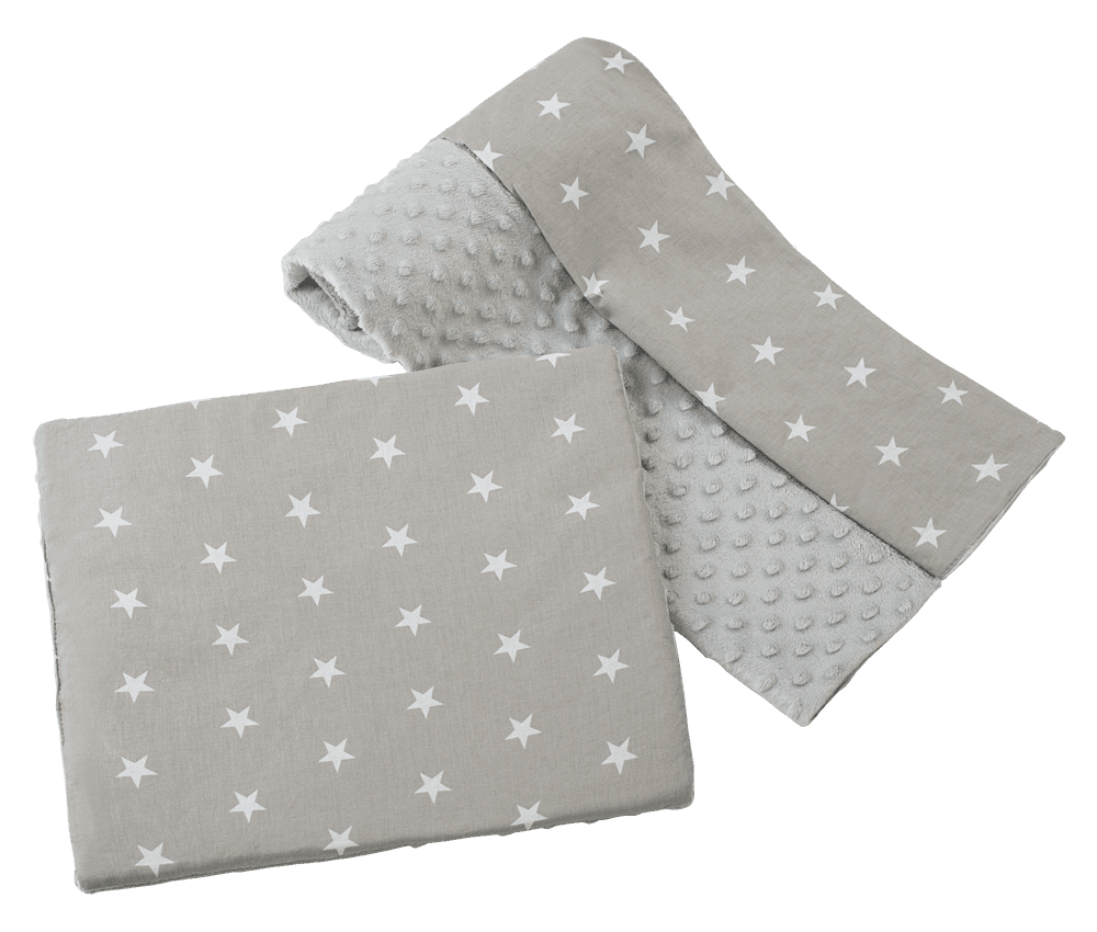 Medi Partners Quilt 75x100 + pillow 35x30 cotton + minky – White stars on gray + gray minky