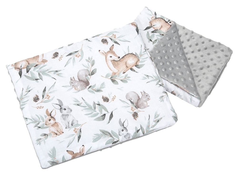 Medi Partners Quilt 55x75 + pillow 35x30 cotton + minky – Deer in leaves + gray Minky
