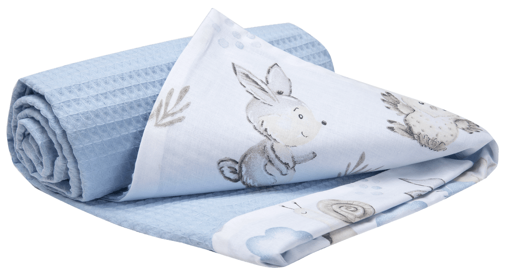 Medi Partners Blanket 75x100 cotton + cotton Waffle – Deer and hedgehog + light blue Waffle