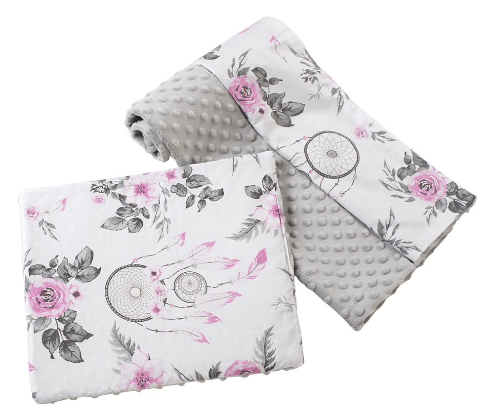 Medi Partners Quilt 75x100 + pillow 35x30 cotton + minky – Dream catchers with flowers + gray minky