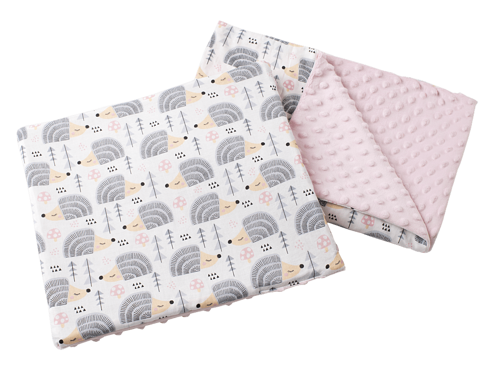 Medi Partners Quilt 55x75 + pillow 35x30 cotton + minky – Gray Hedgehogs + light pink minky