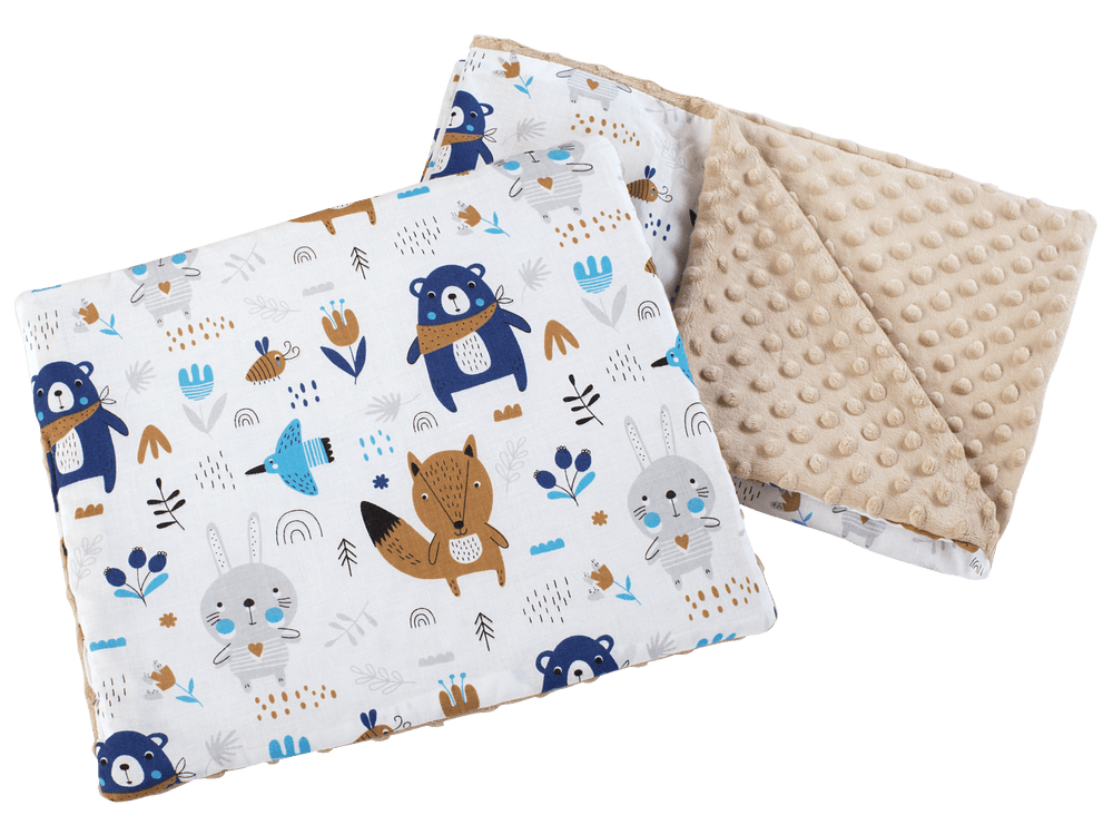 Medi Partners Quilt 55x75 + pillow 35x30 cotton + minky – Animals in the forest + beige minky