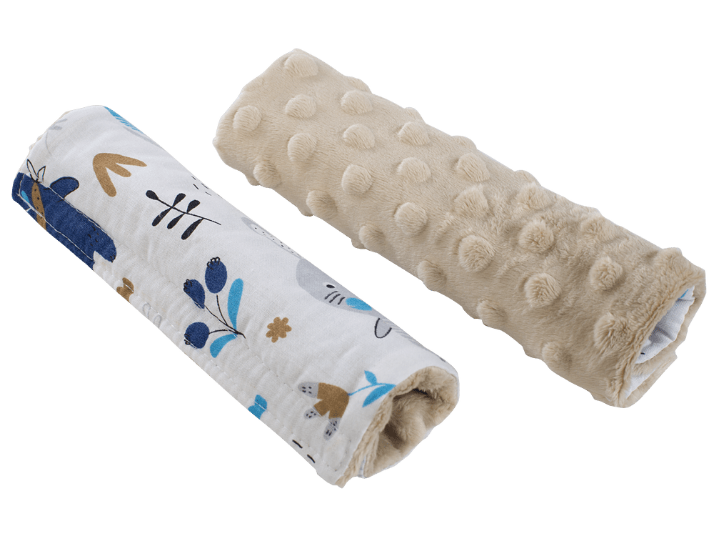 Medi Partners Stroller belt protectors (2 pcs.) cotton + minky – Boho animals + beige minky