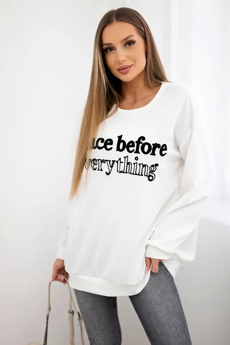 Kesi Włoski Mikina s vyšívaným nápisem ecru