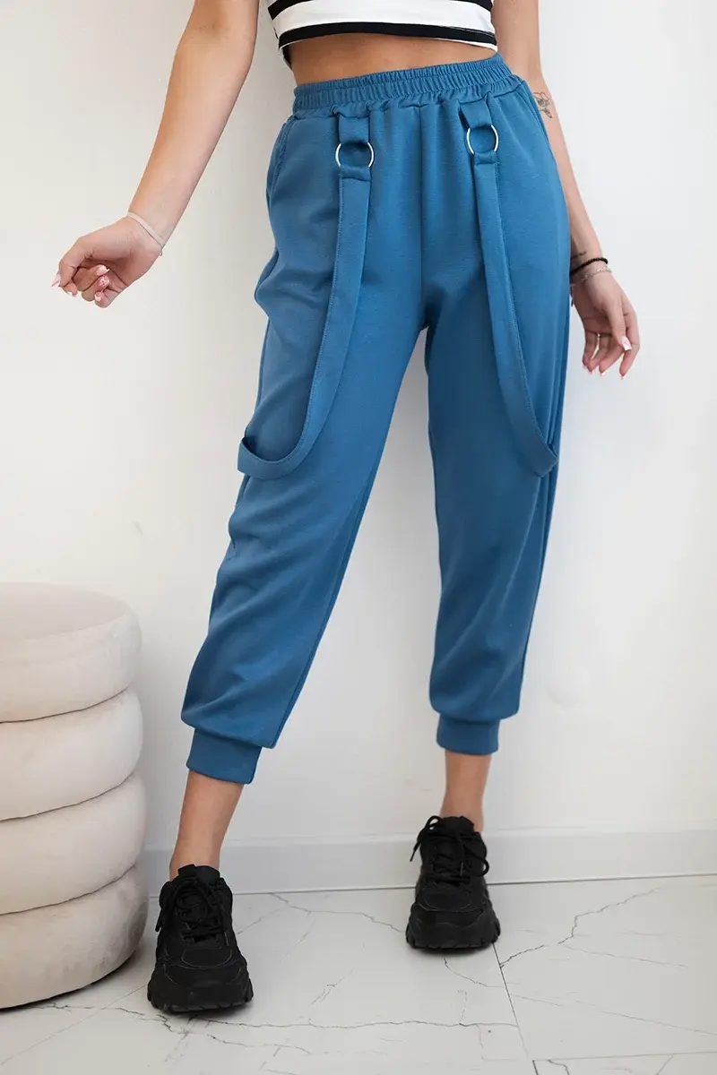 Kesi Włoski Kalhoty s ozdobnými proužky máslové látky džínovina