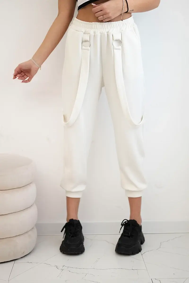 Kesi Włoski Kalhoty s ozdobnými proužky máslové látky ecru