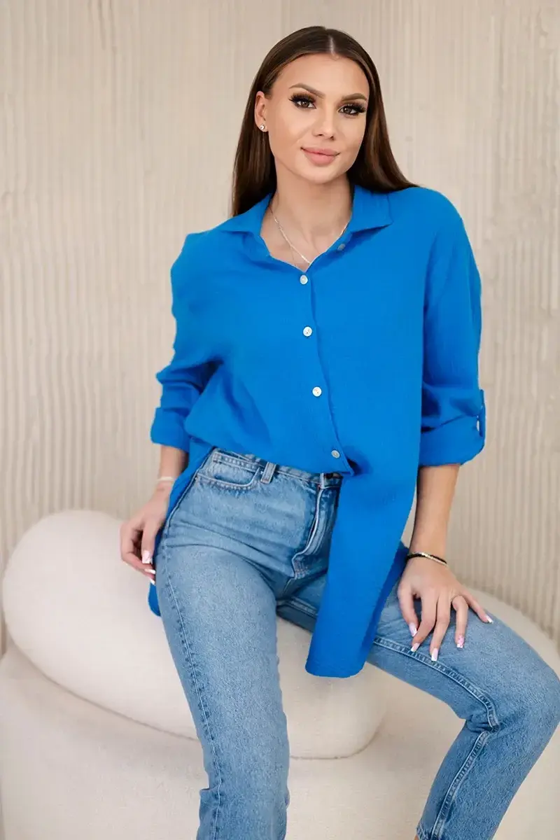 Kesi Włoski Bavlněná mušelínová košile oversize tyrkys