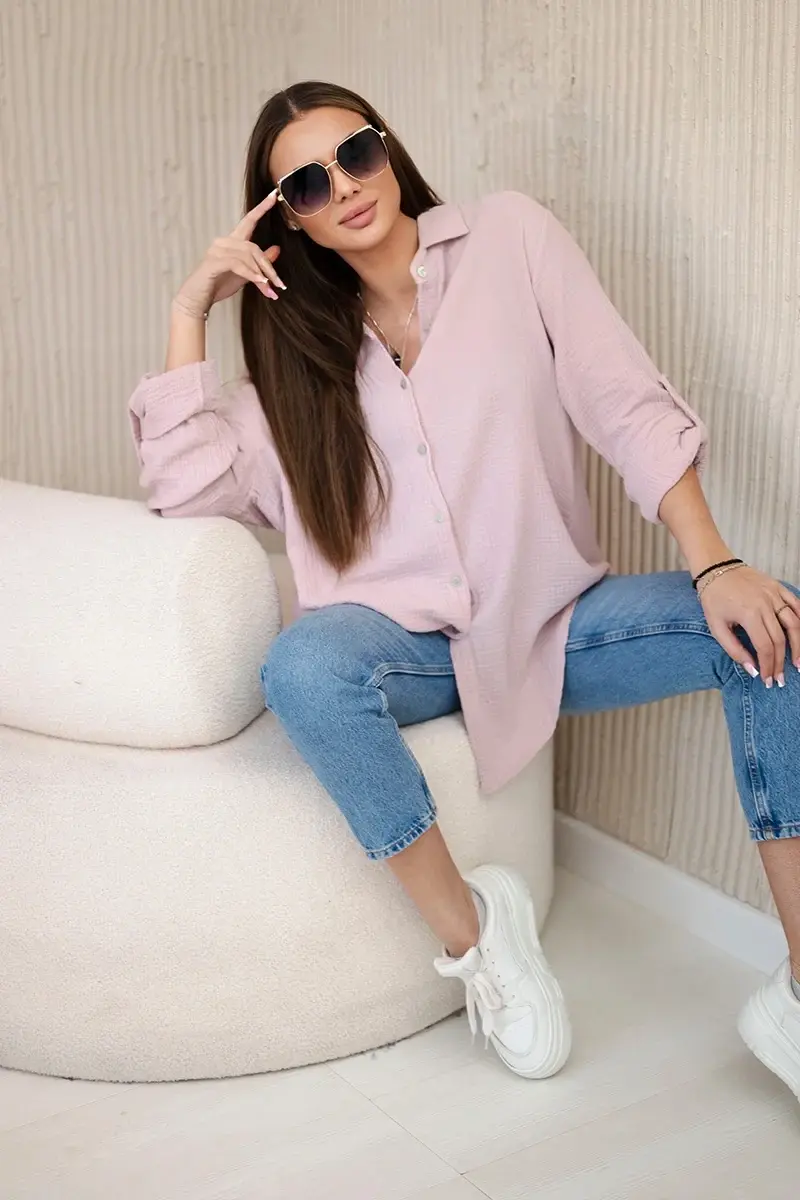 Kesi Włoski Bavlněná mušelínová košile oversize tmavě pudrově růžová