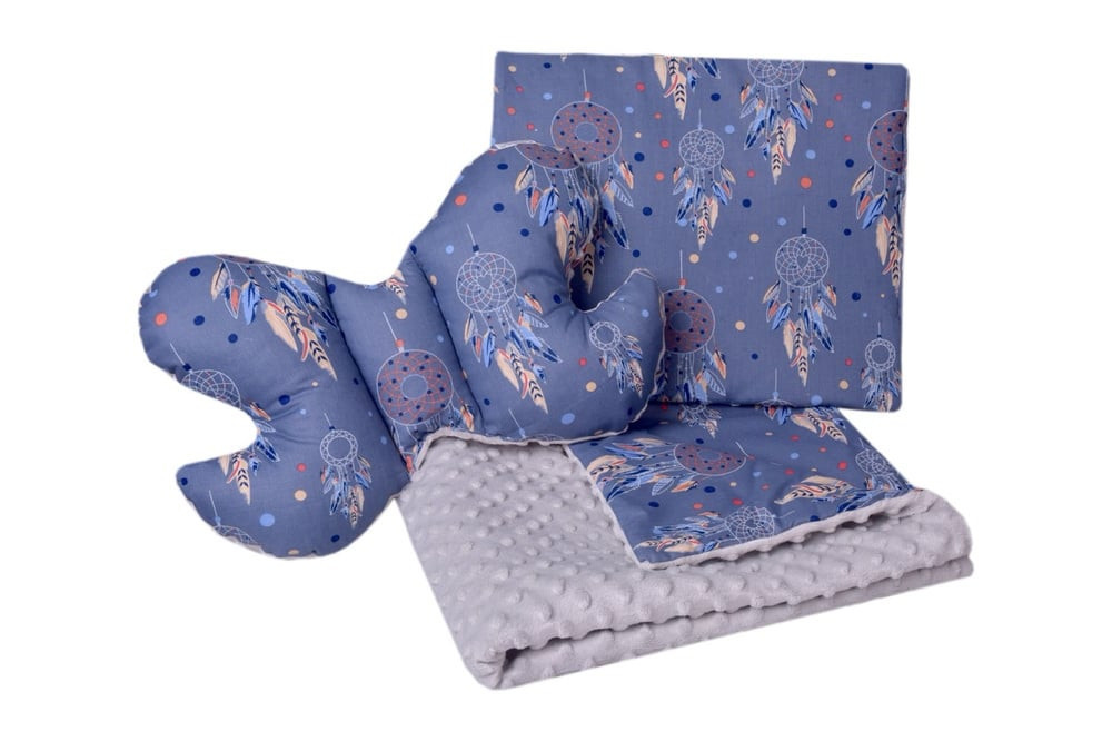 Medi Partners Quilt set with a stroller pillow + butterfly - Dreamcatchers + gray minky