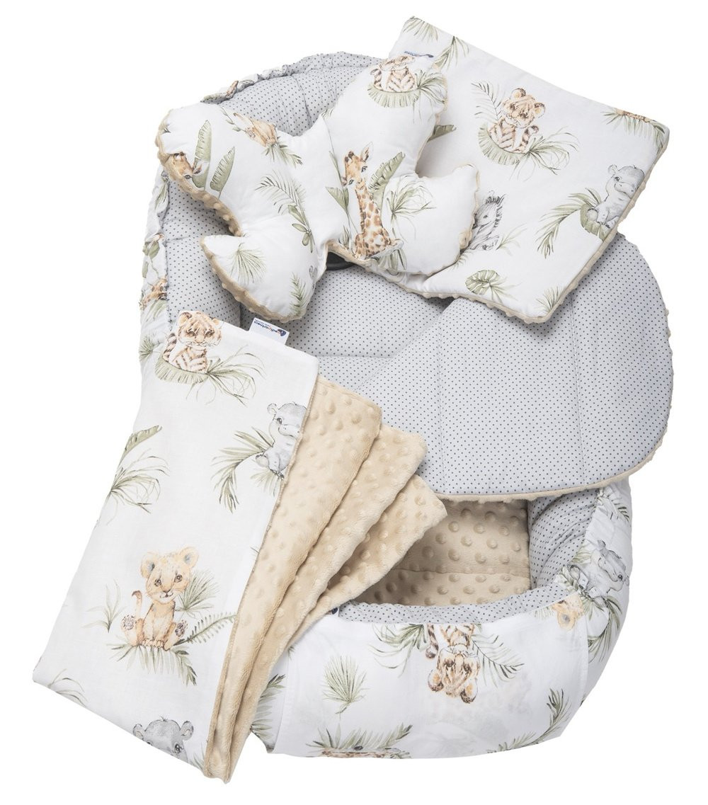 Medi Partners Cocoon in a 5-piece set (cocoon / insert / butterfly pillow / flat pillow / quilt 75x55) – Safari + beige Minky