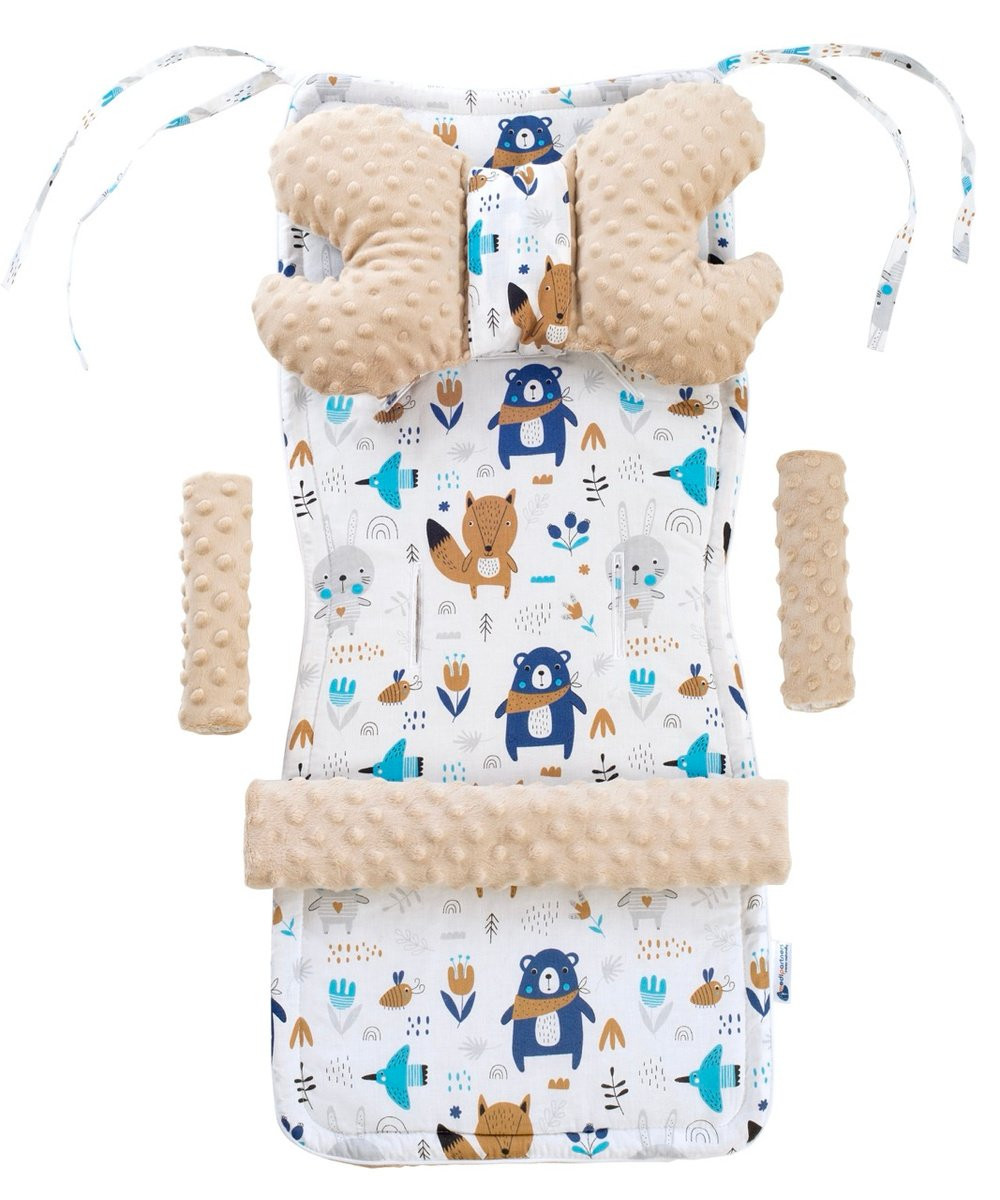 Medi Partners Stroller insert in a 4-piece set - Boho animals + beige minky