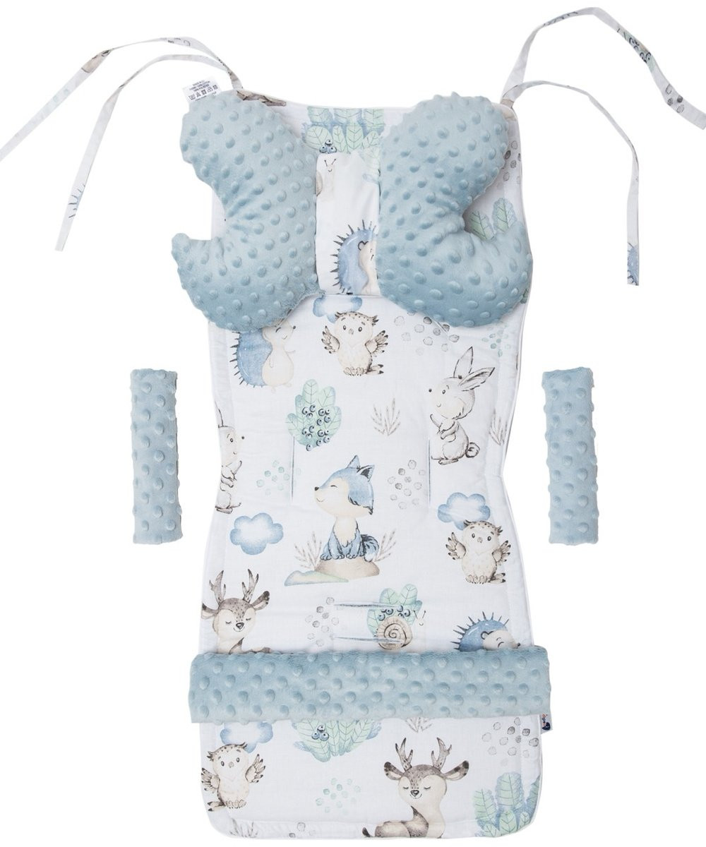 Medi Partners Stroller insert in a 4-piece set - Deer and Hedgehog + light blue Minky