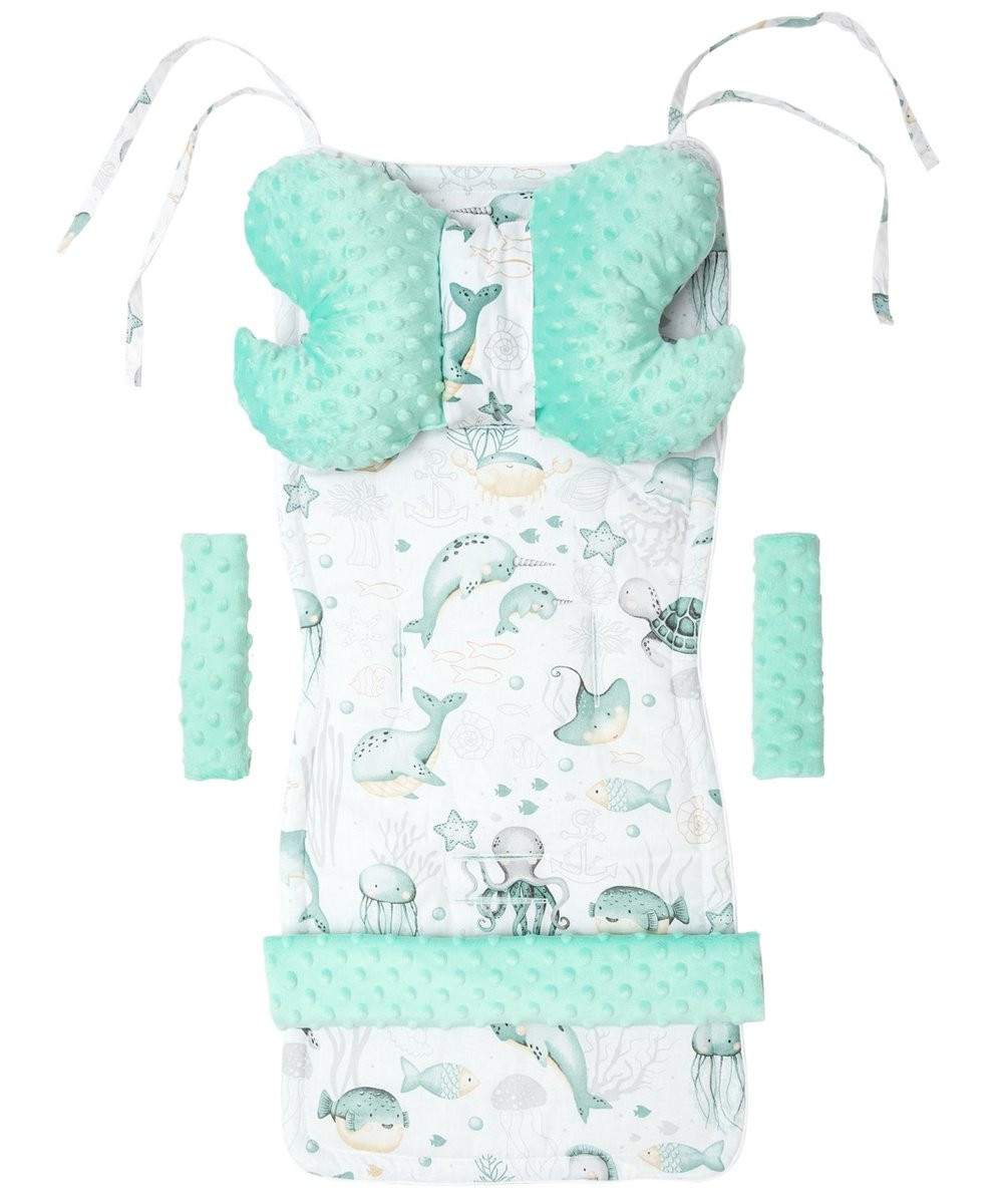 Medi Partners Stroller insert in a 4-piece set - Ocean + minty Minky