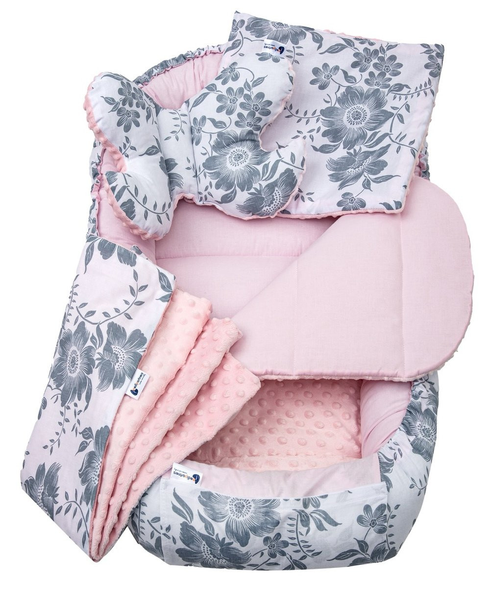 Medi Partners Cocoon in a 5-piece set (cocoon / insert / butterfly pillow / flat pillow / quilt 75x55) – Berry + pink Minky