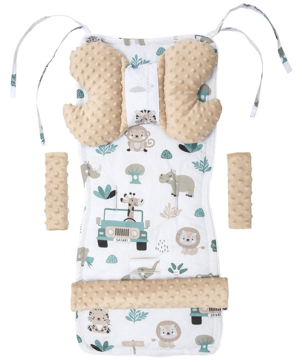 Medi Partners Stroller insert in a 4-piece set - Mint Zoo + beige Minky