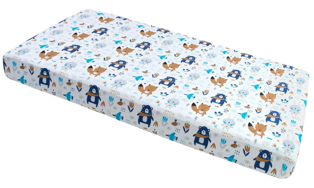 Medi Partners Fitted sheet for bed 120x60 – cotton – Animals in the forest