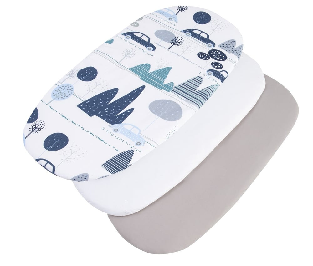 Medi Partners 3 – Pak – Fitted sheet for stroller – cotton – Retro Cars – White – Gray