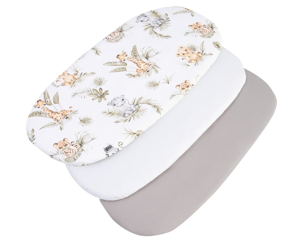 Medi Partners 3 – Pak – Fitted sheet for stroller – cotton – Safari – White – Gray