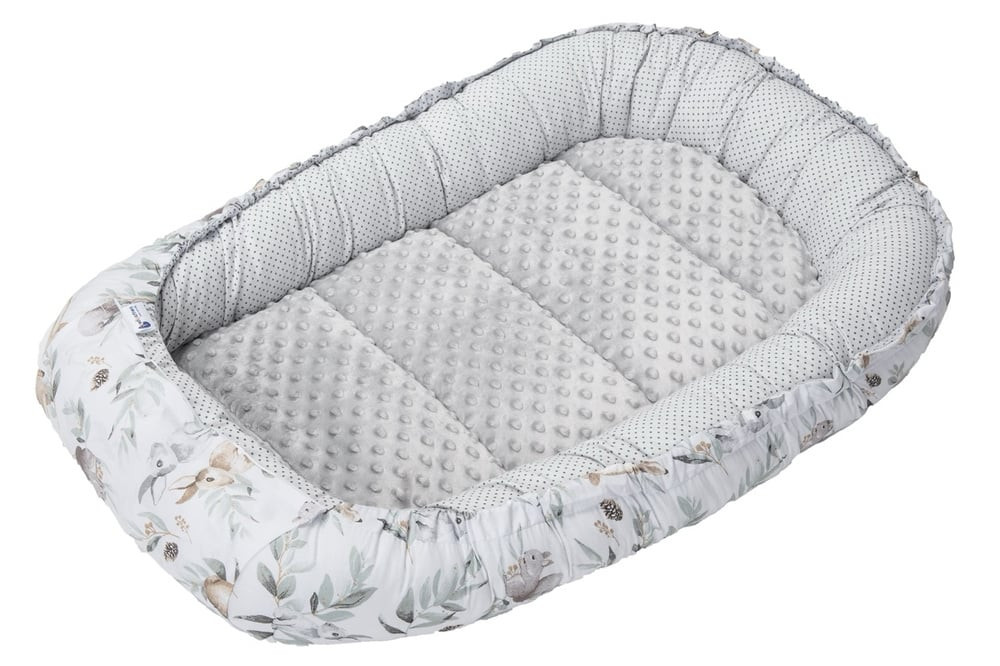 Medi Partners Baby cocoon/nest – Deer in leaves + gray Minky