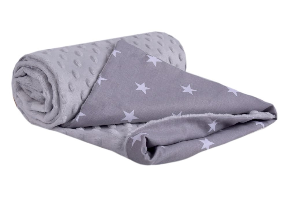 Medi Partners Blanket 75x100 cotton + minky – White stars on gray + gray minky