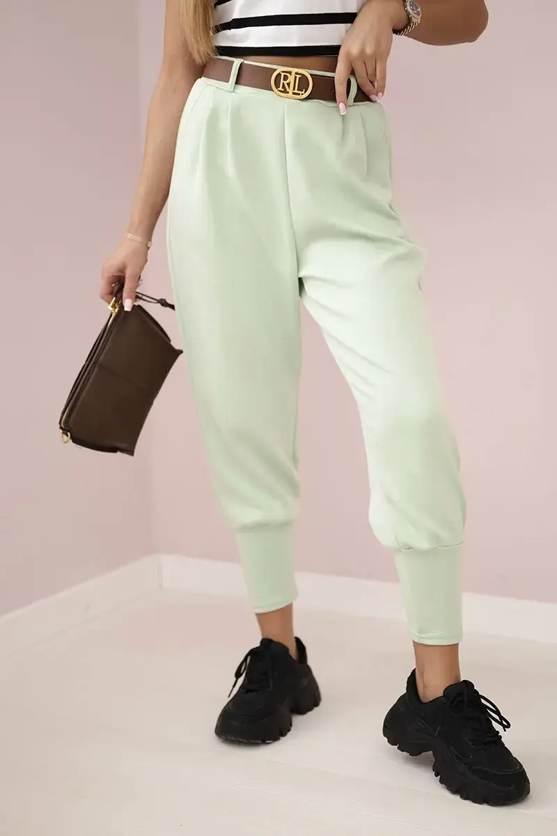 Kesi Włoski Kalhoty s páskem a kapsami z máslové látky tmavá máta