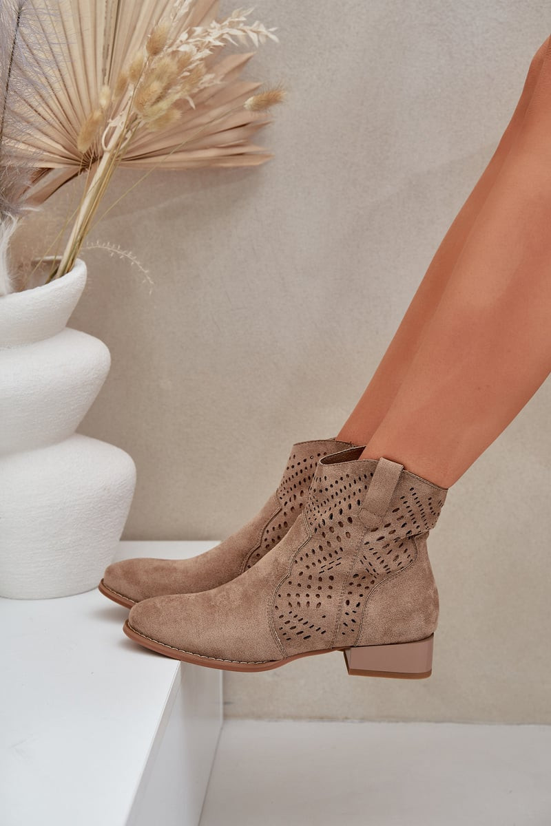 PE2 Dámské perforované botky na nízkém podpatku béžové Neliawen