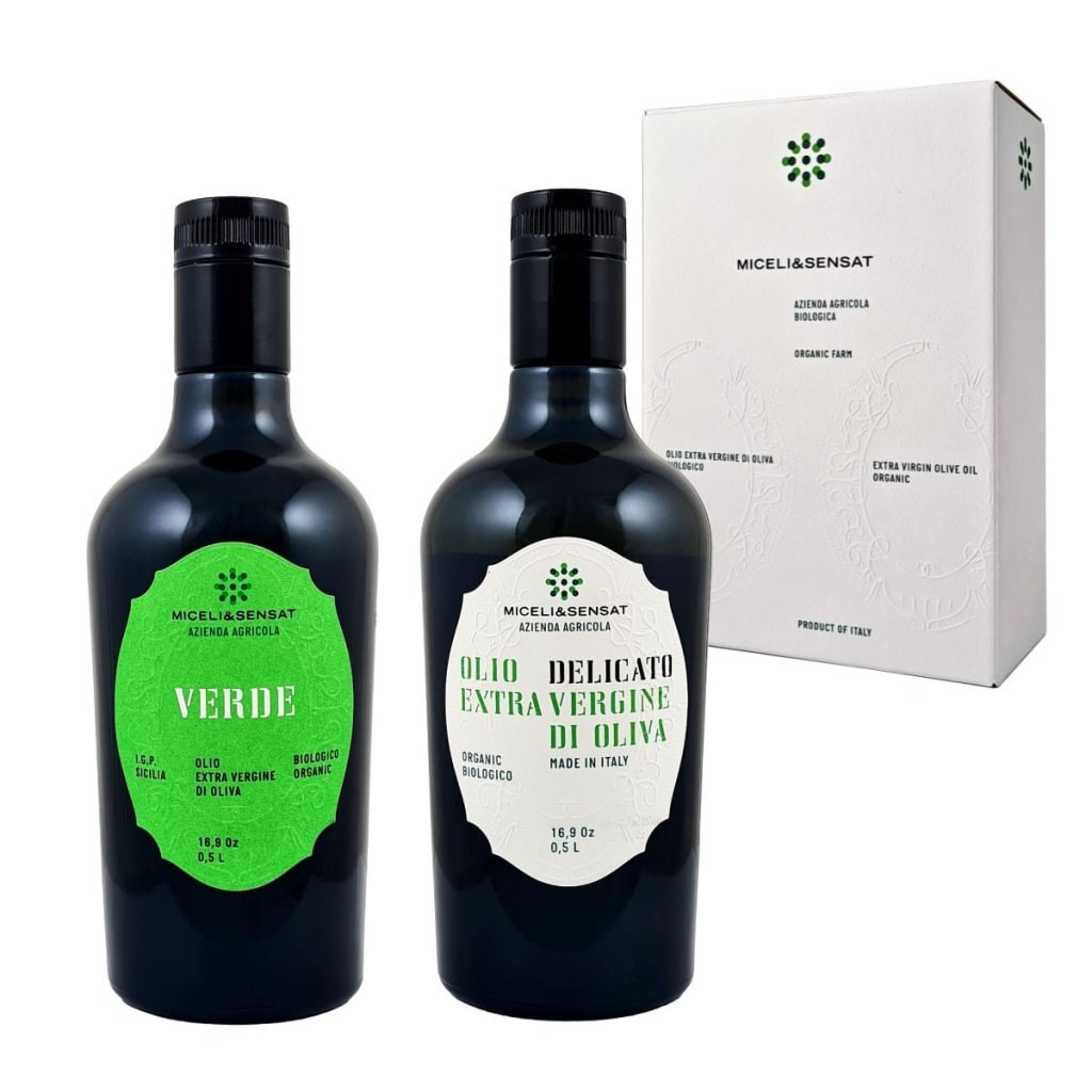 Miceli & Sensat Dárkové balení BIO extra panenských olivových olejů Delicato & Verde 2 x 500 ml