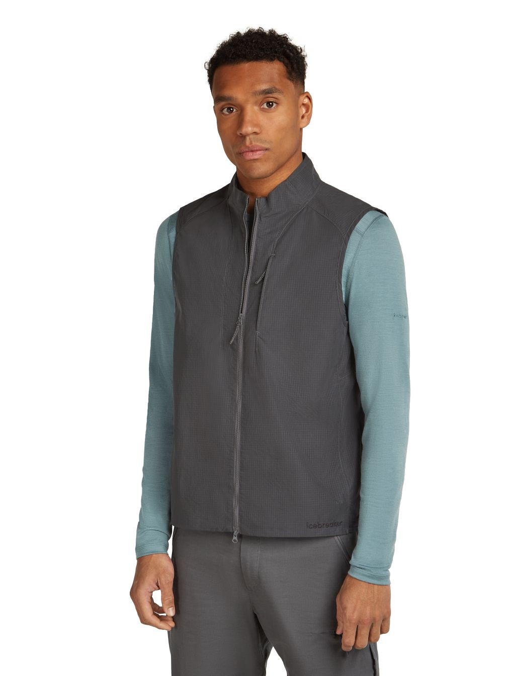 ICEBREAKER Mens Mer Shell+ Cotton Elevatio Wind Vest, Obsidian (vzorek) velikost: M