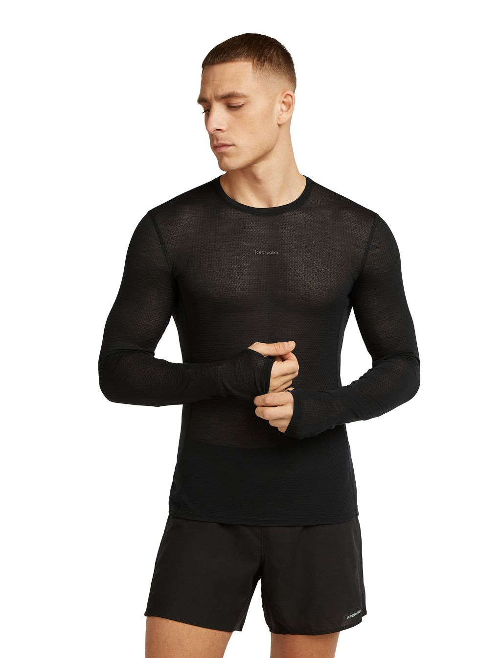 ICEBREAKER Mens 75 Cool-Lite Featherlight LS Crewe, Black velikost: L