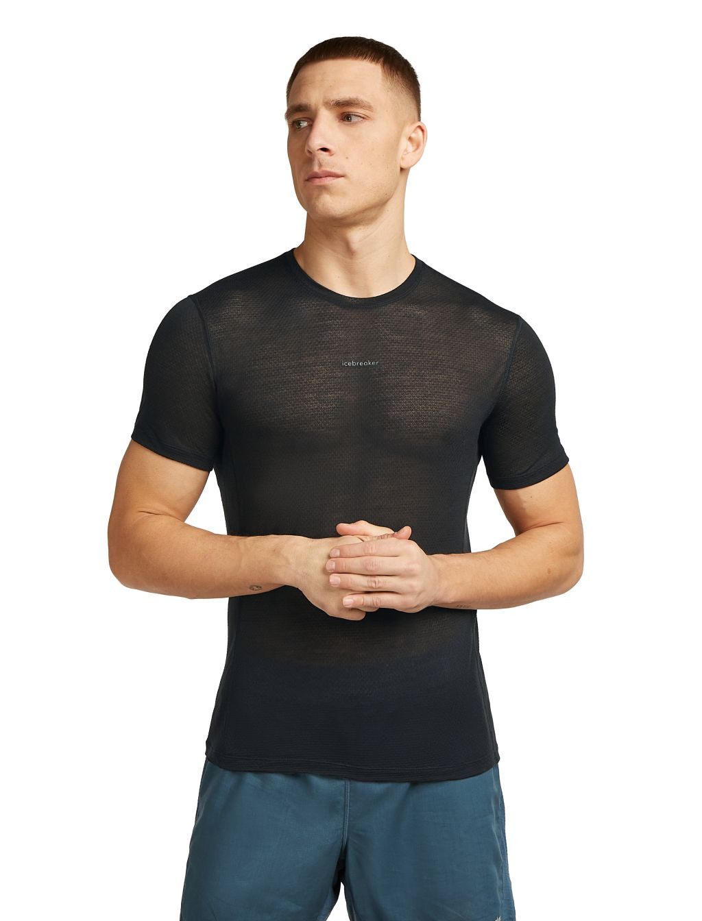 ICEBREAKER Mens 75 Cool-Lite Featherlight SS Crewe, Black velikost: L